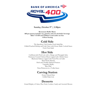 2022 Bank of America ROVAL™ 400 Menu